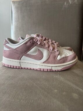 Nike Dunk Low Pink and White Corduroy Trainers